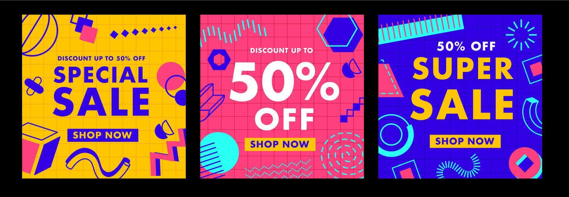 Sale banners with abstract geometric memphis shape vector