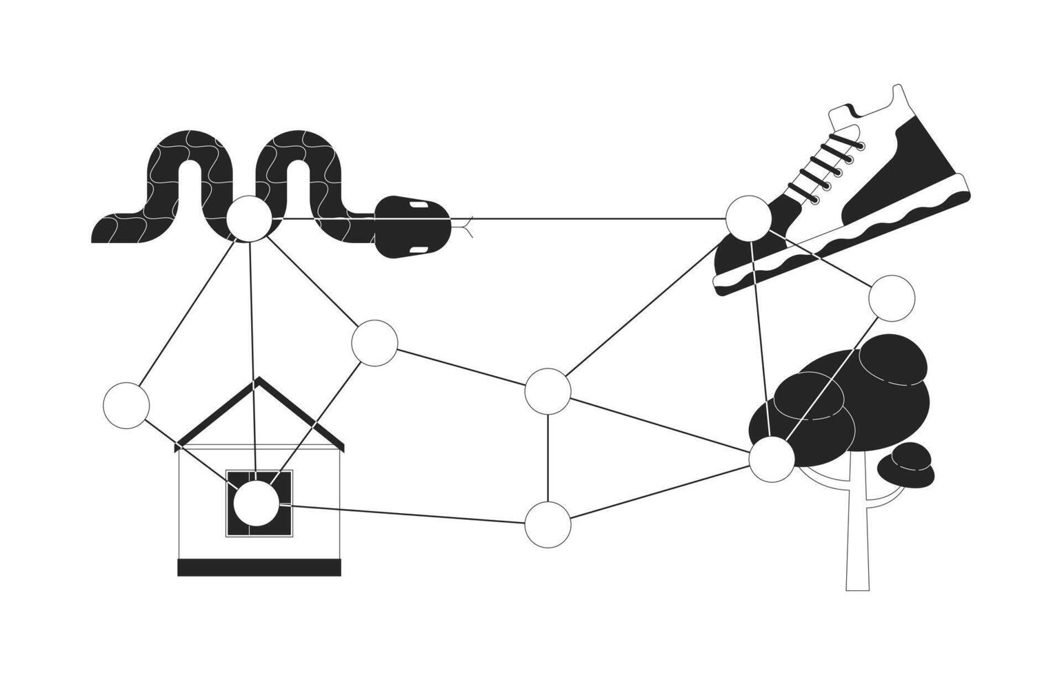 Multiple targets for eye tracking exercise black and white 2D line object. Virtual polygon. Logical combination isolated outline item. Behavior research monochromatic flat spot illustration vector