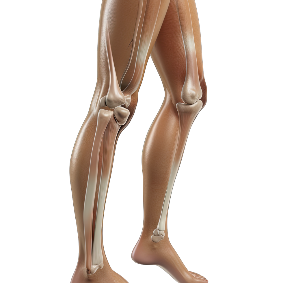 The human leg is shown with the muscles and bones png