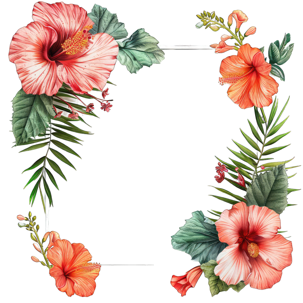 Tropical flowers in a square frame png