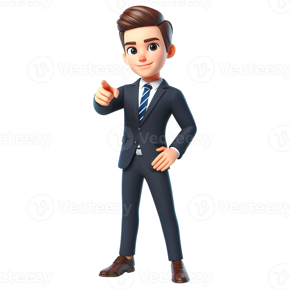 Cartoon businessman pointing finger straight ahead png