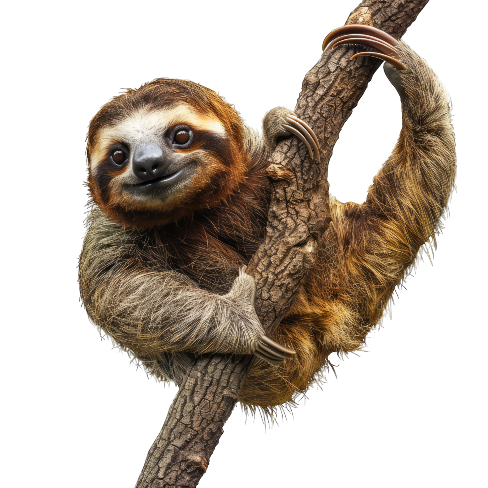 A sloth is hanging on a tree branch png