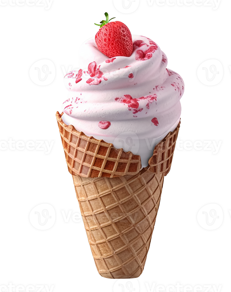 ice cream with strawberry on top, transparent background png