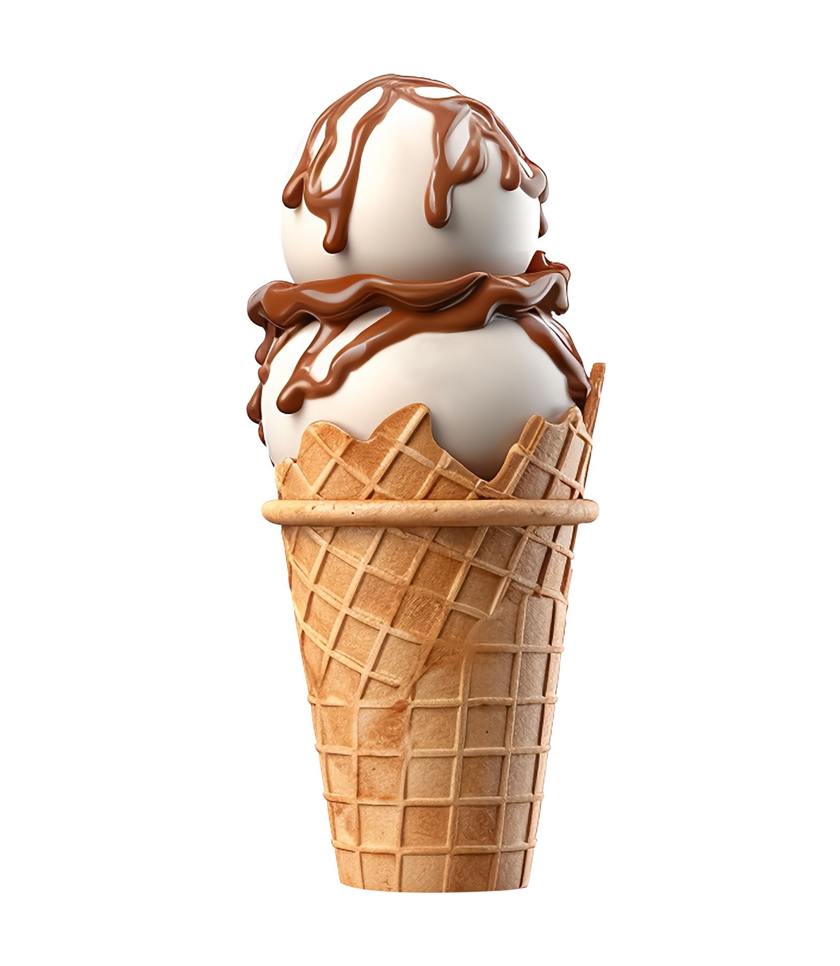Ice cream cone with chocolate and caramel on top 49352817 png