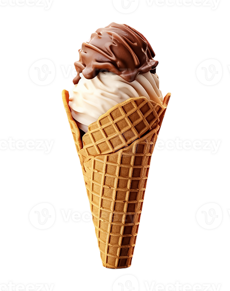 ice cream in a waffle cone on a transparent background png