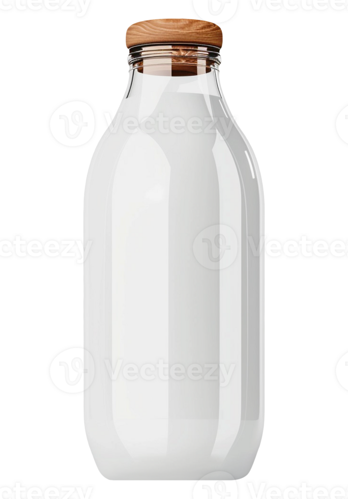 a glass bottle with milk on a transparent background with brown cap png