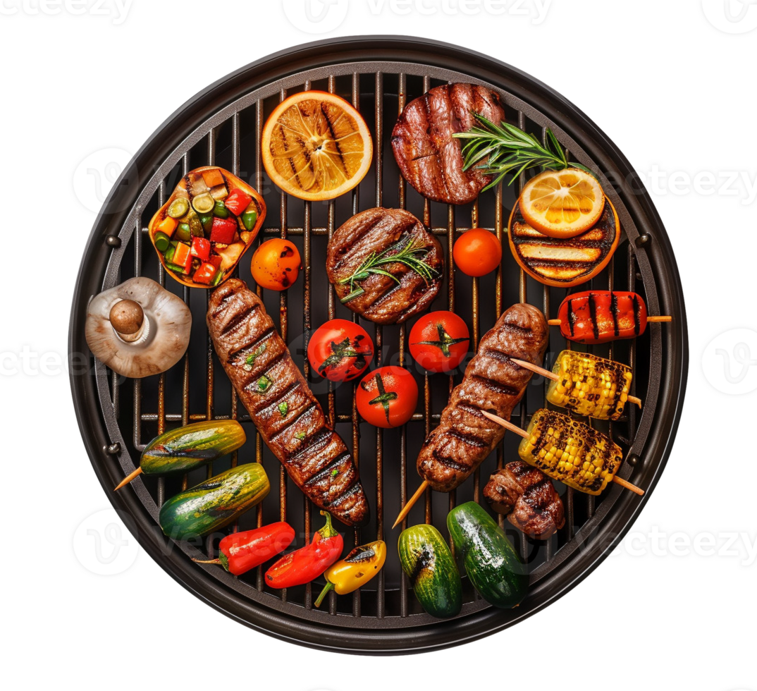 grilled meat and vegetables on a bbq png