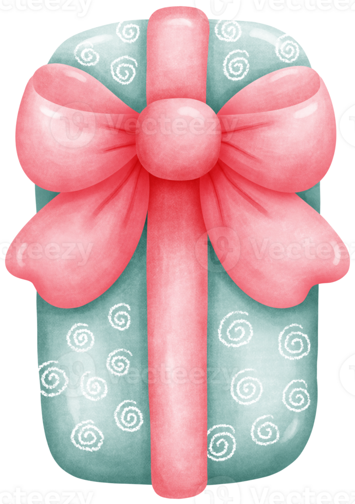 Hand-Drawn Green gift box with circle pattern tied with pink bow - Perfect for Holiday Packaging png