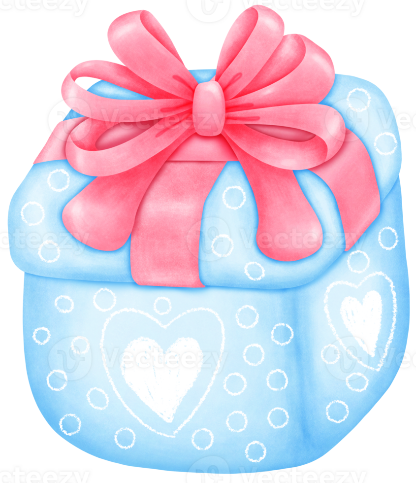 Hand-Drawn blue gift box with white heart shape - Perfect for Holiday Packaging png