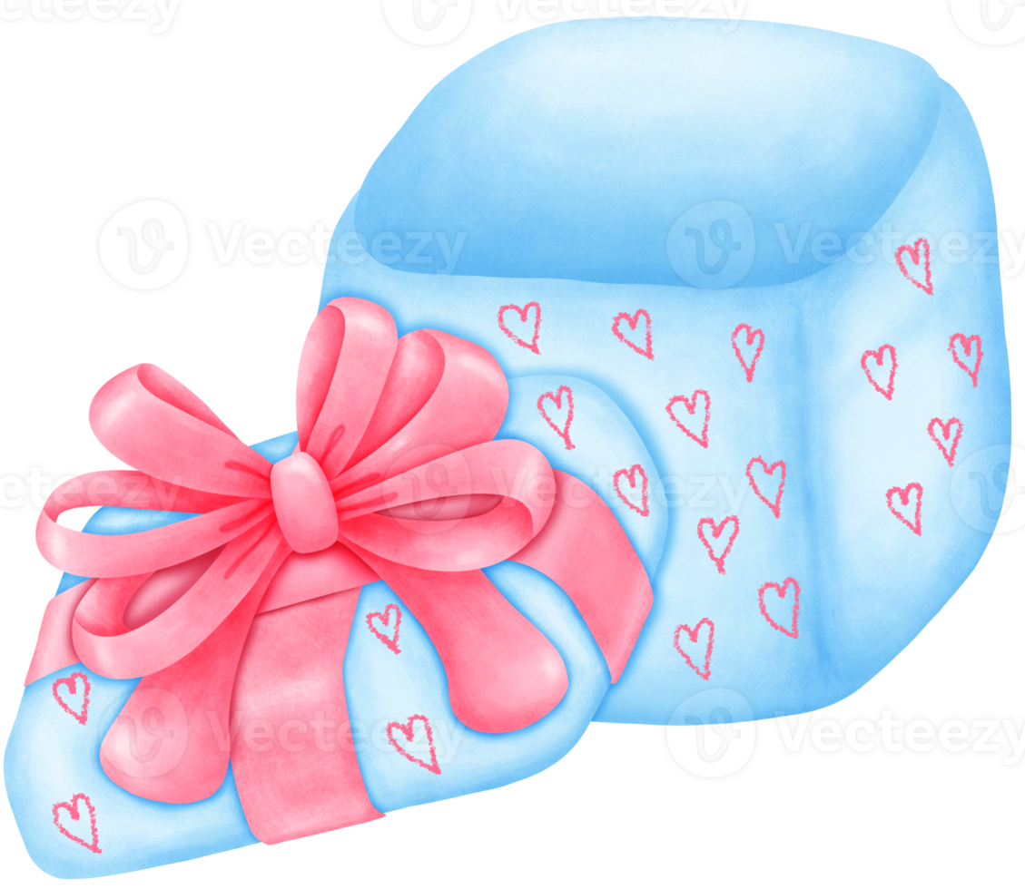 Hand-Drawn blue gift box with red heart shape - Perfect for Holiday Packaging png
