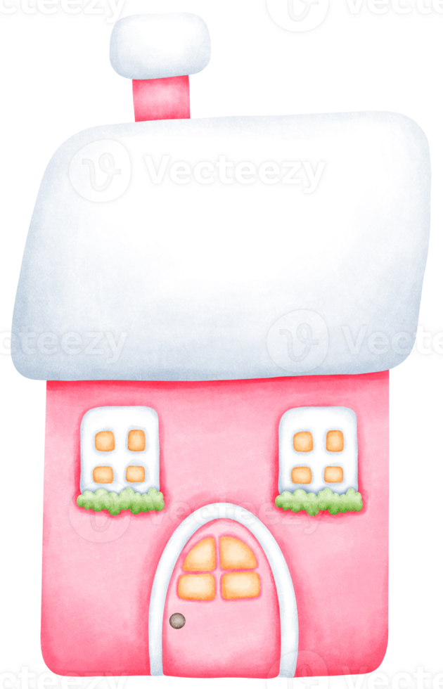 Delicate Hand Drawn Watercolor House with Whimsical and Charming Design in Soft Tones png