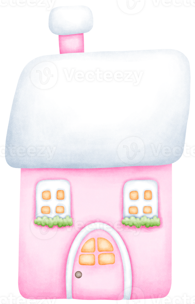 Delicate Hand Drawn Watercolor House with Whimsical and Charming Design in Soft Tones png