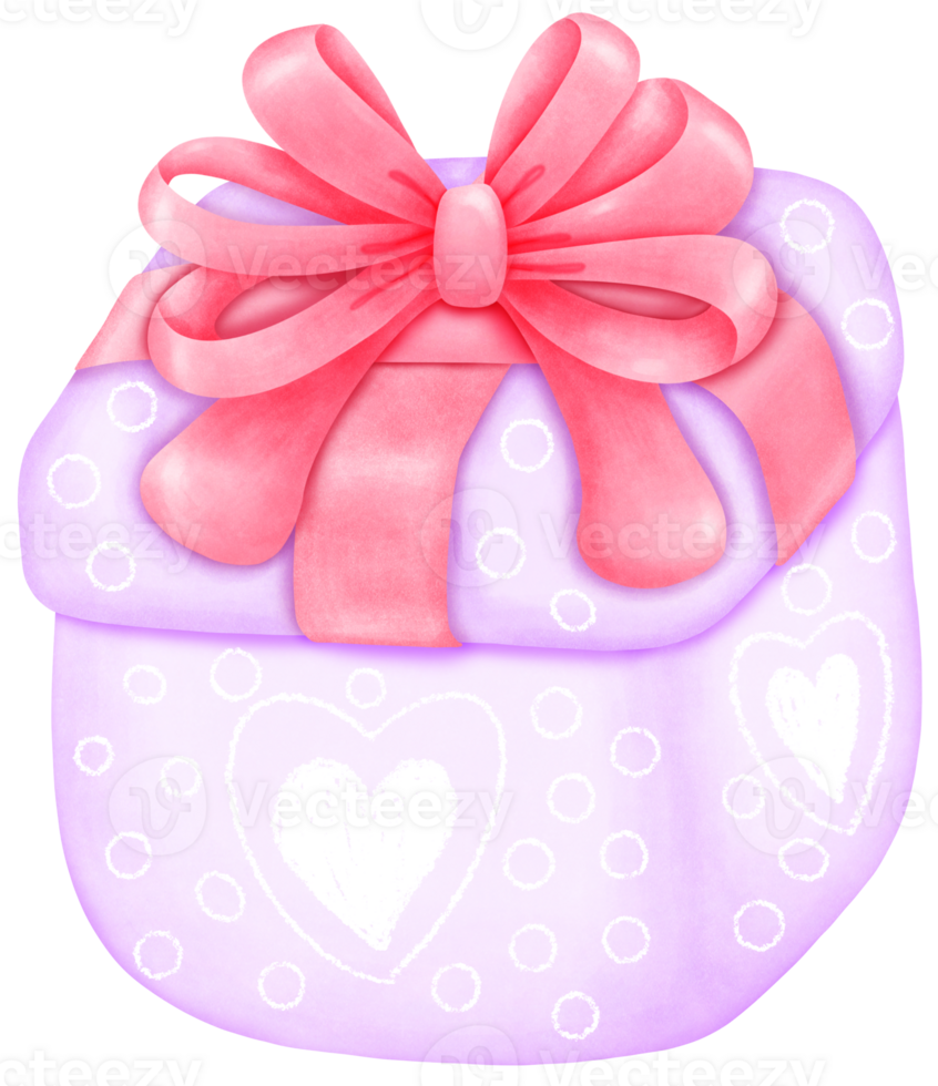 Hand-Drawn purple gift box with white heart shape - Perfect for Holiday Packaging png