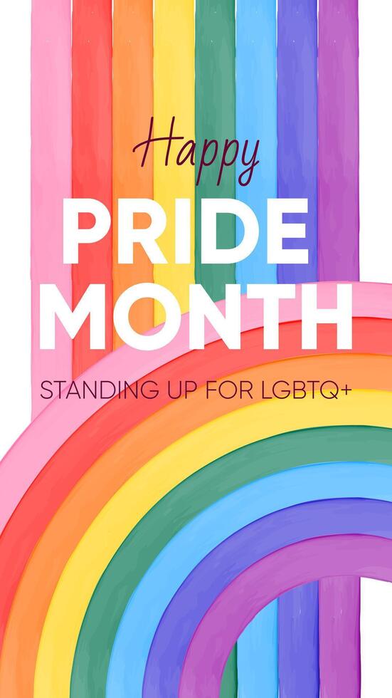 Watercolor abstract LGBTQ poster or banner with rainbow pride flag roll and typography on the white background. LGBTQ pride month 2024 concept. Social media post template. vector