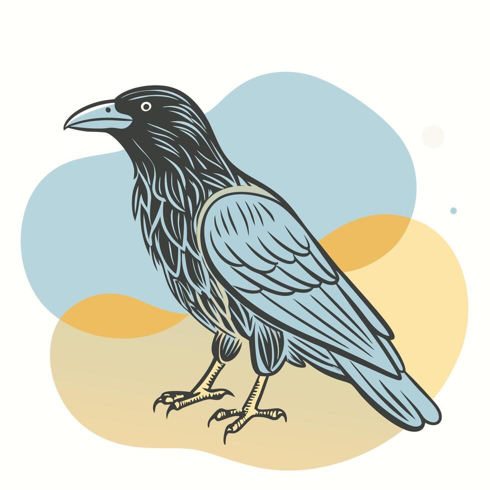 Black silhouette raven on a white background. illustration. vector