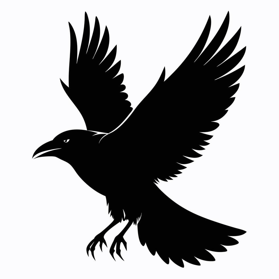 Black flying crow illustration with white background vector