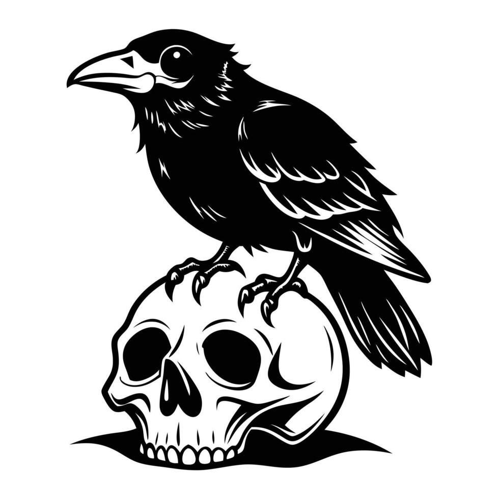 ugly Crow on skull silhouette vector