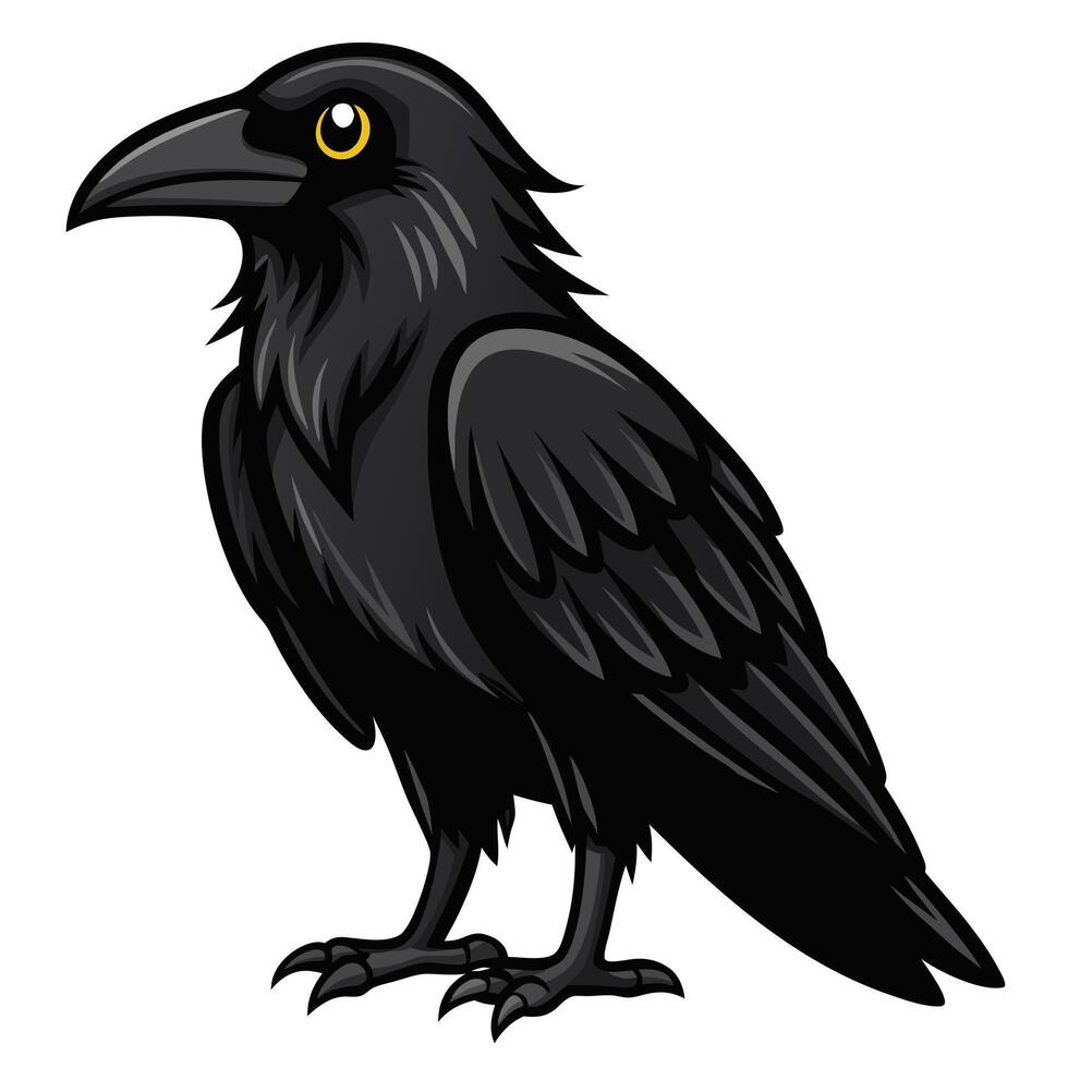 Black stand raven on a white background. illustration. vector