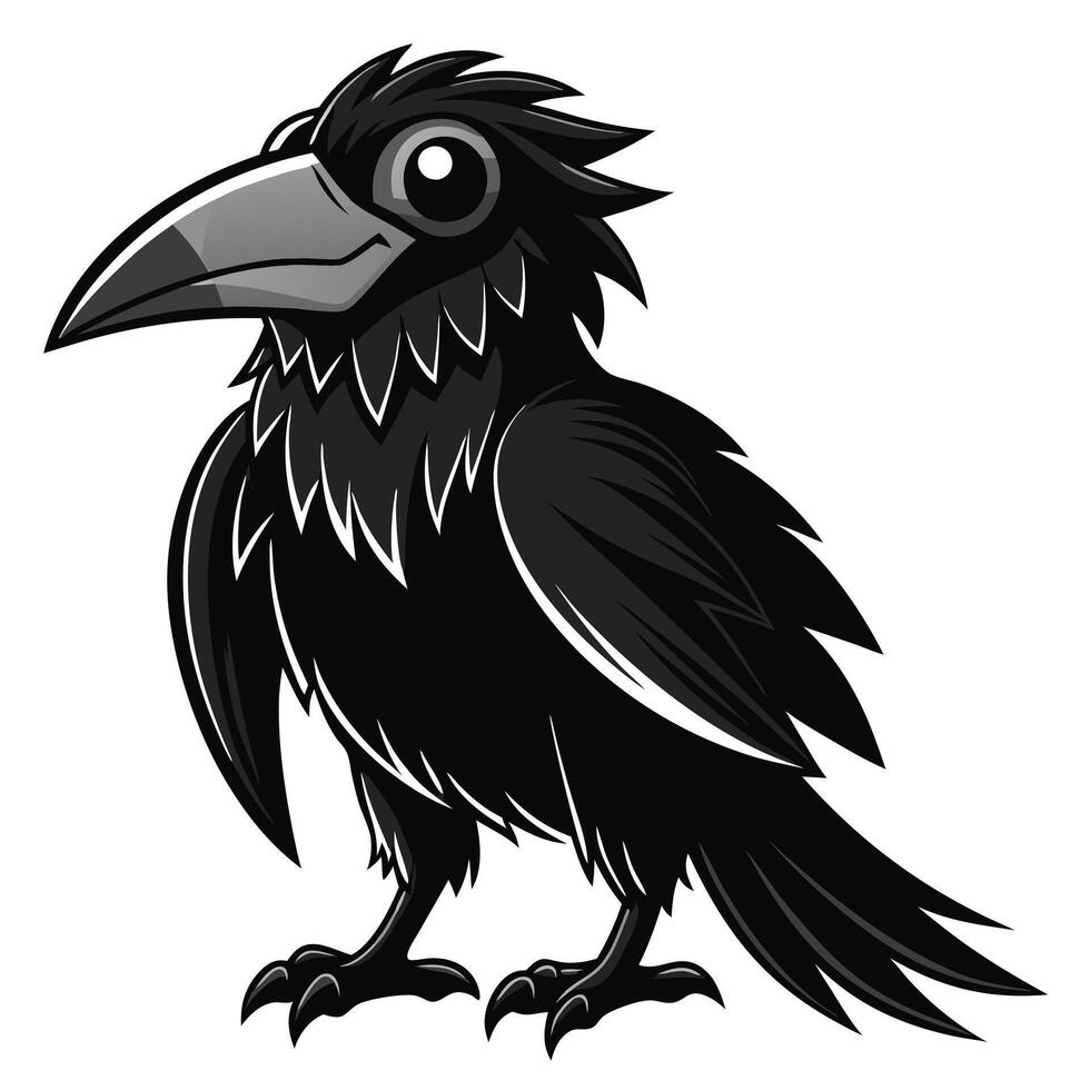 Black cute raven on a white background. illustration. vector