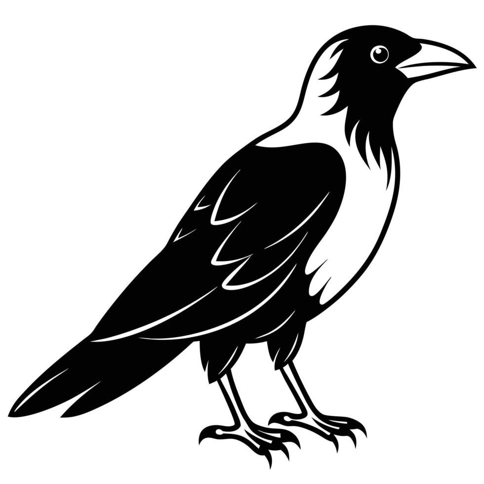 Black and white raven on a white background. illustration. vector
