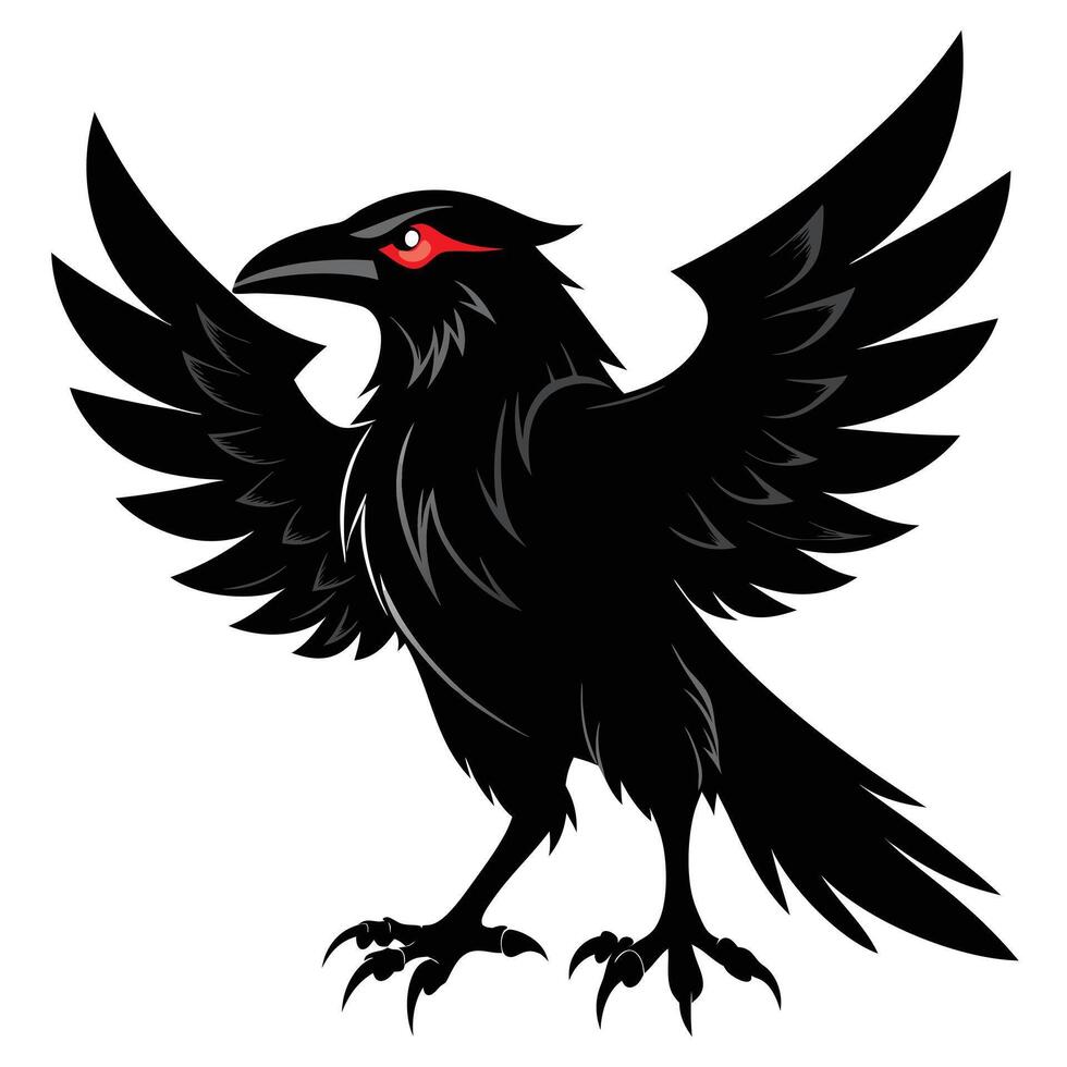 Black crow with wings illustration vector