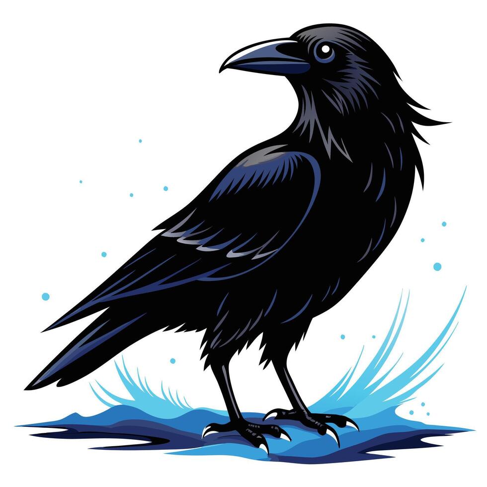 Crow illustration for t shirt blue paint vector