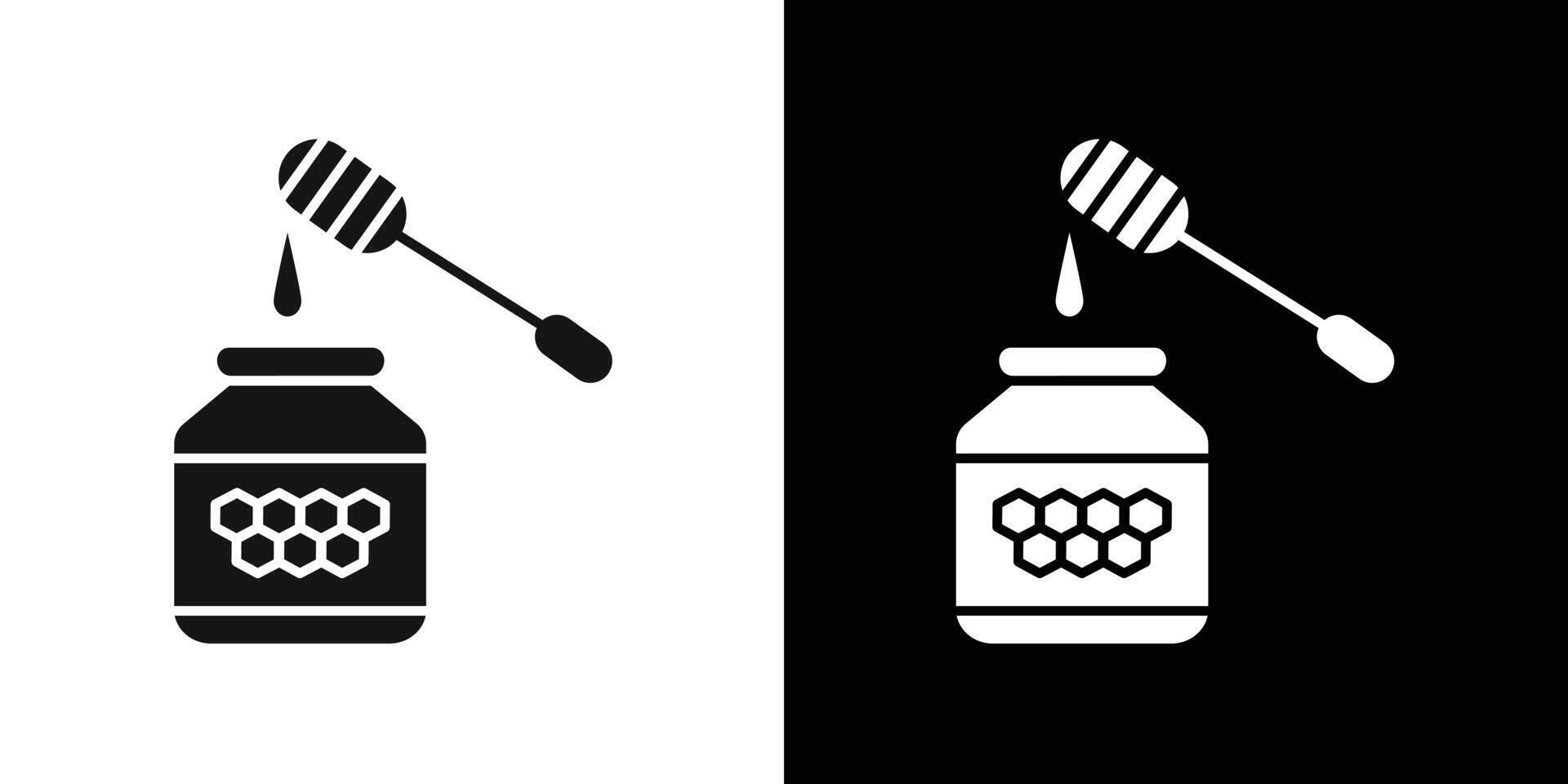 Honey jar with dipper icon flat line symbol set. vector