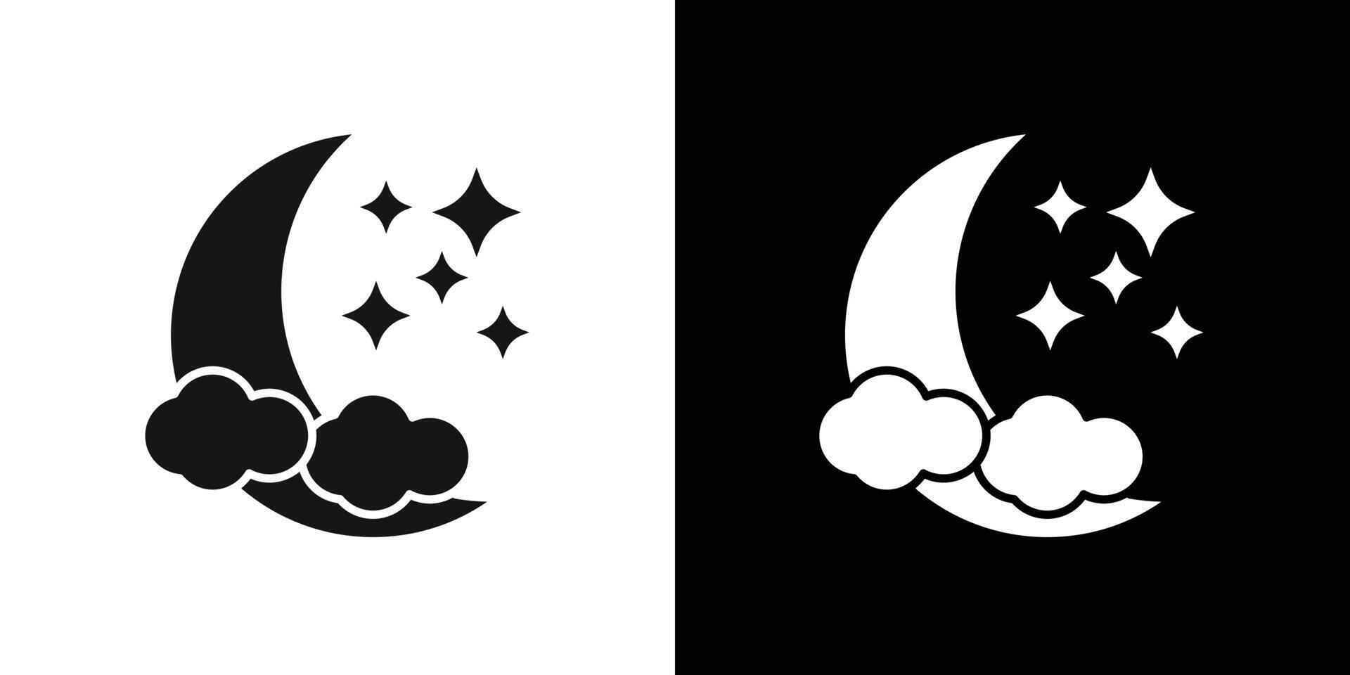 Moon and stars icon flat line symbol set. vector