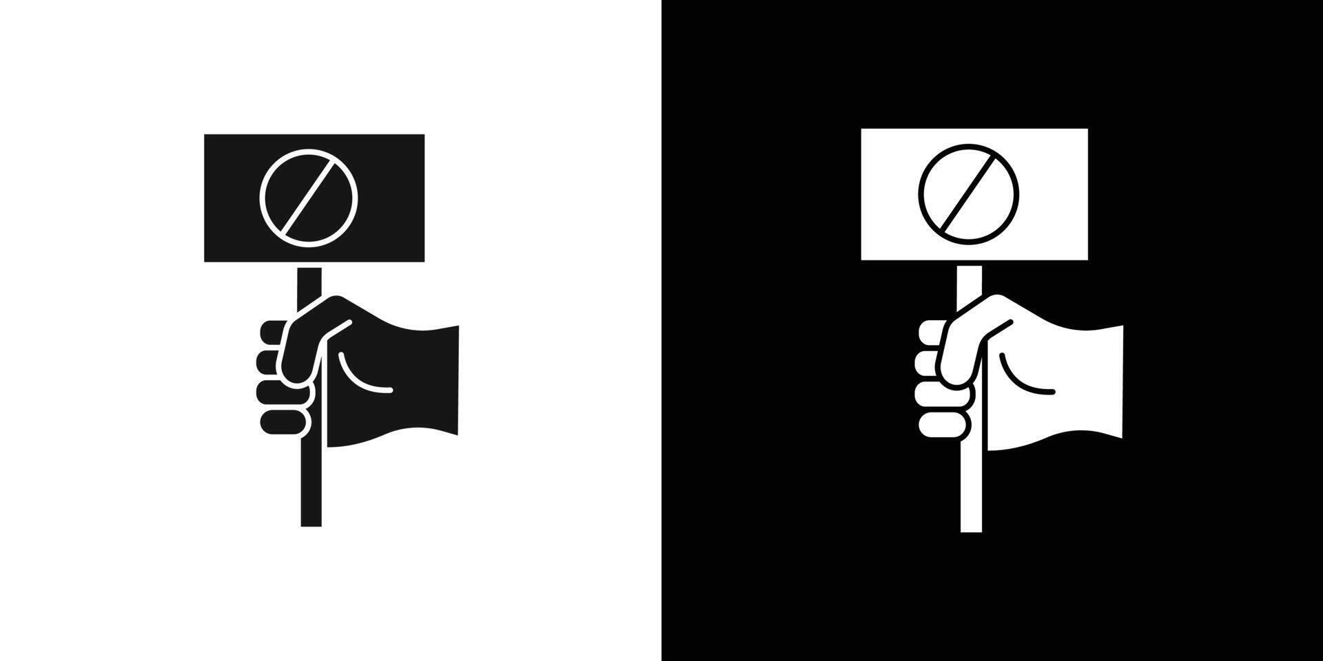 Protest banner in hand icon flat line symbol set. vector