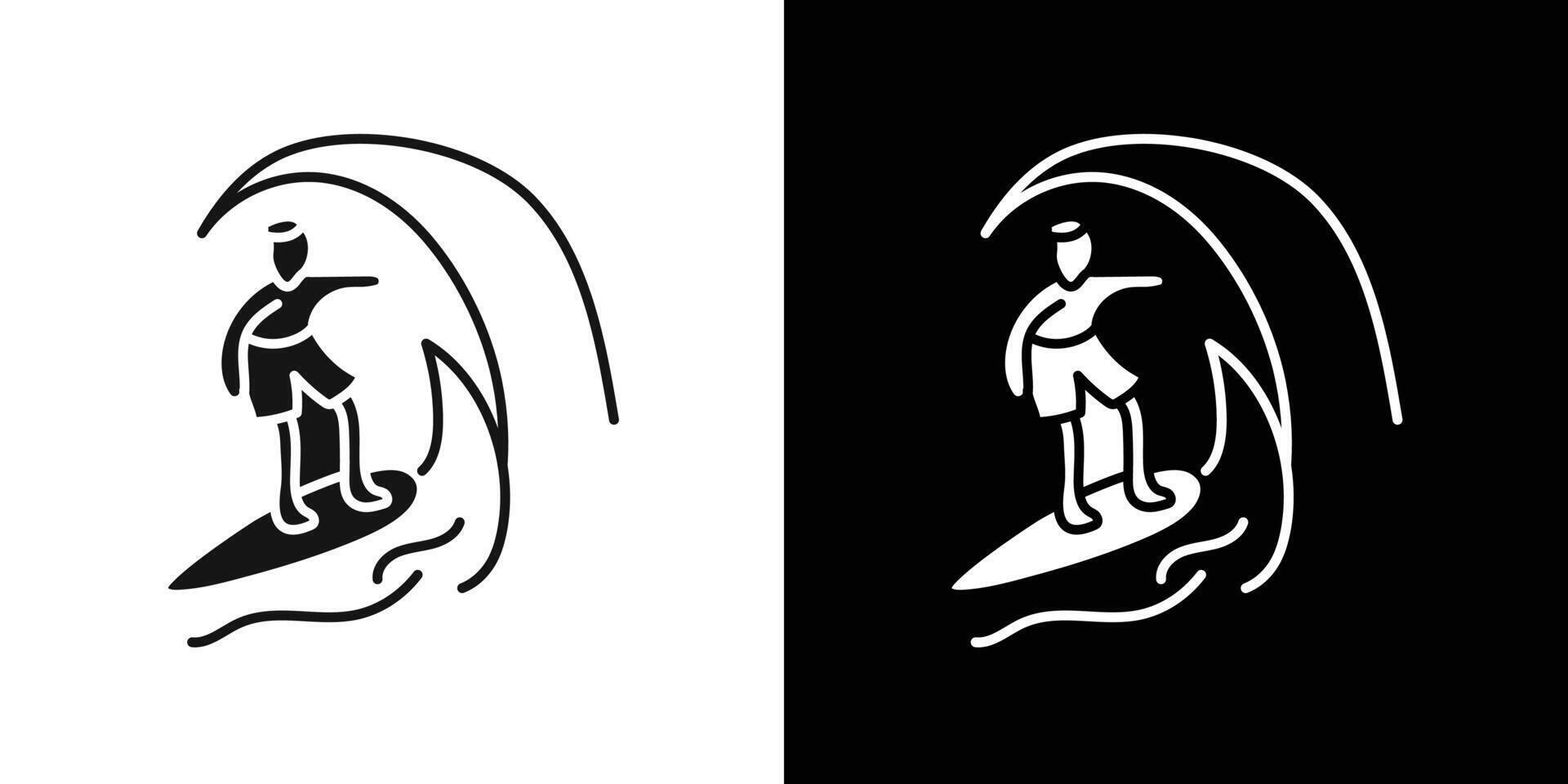 surfing icon flat line symbol set. vector