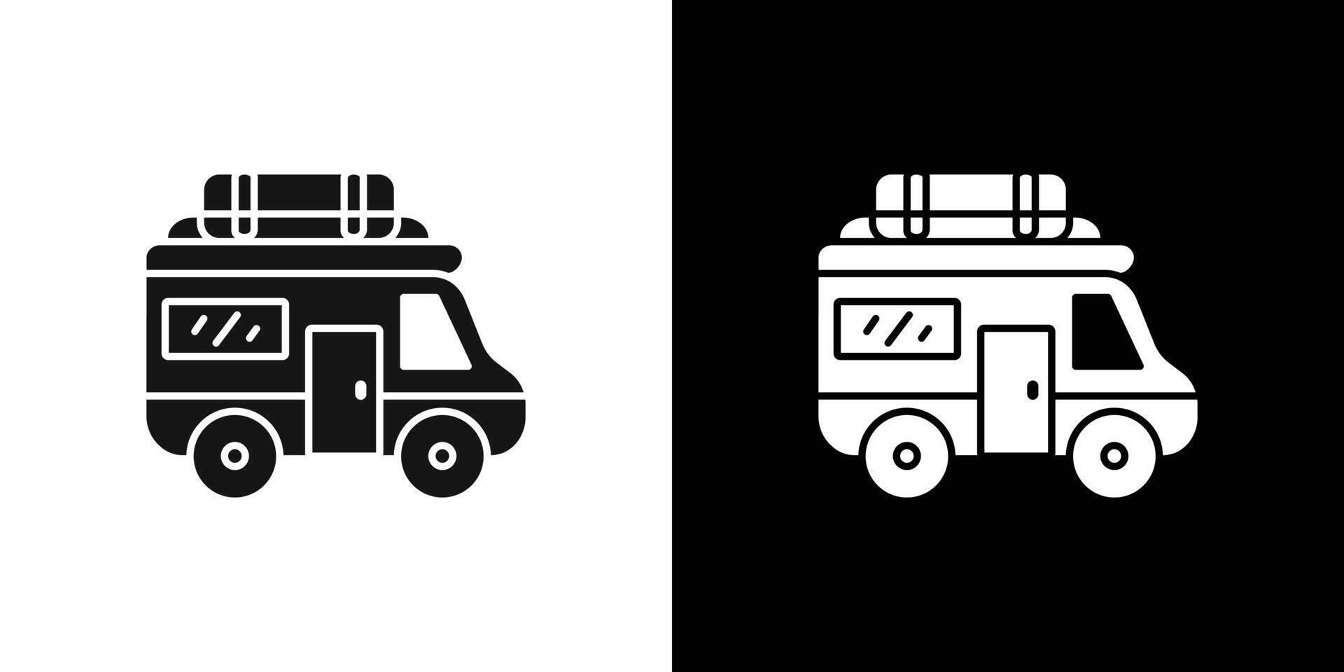 camping car icon Flat set outline vector