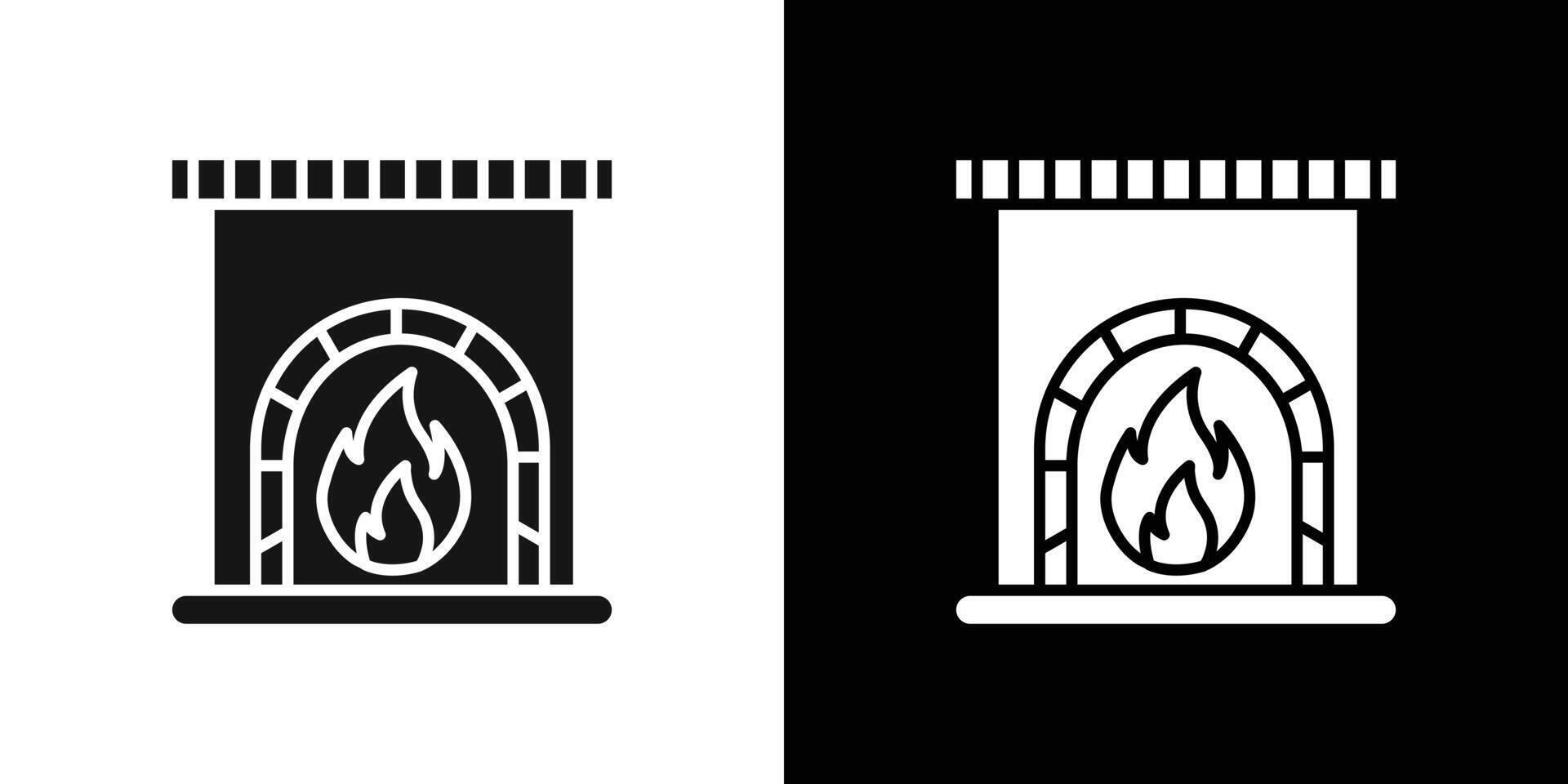Fireplace icon Flat set outline vector