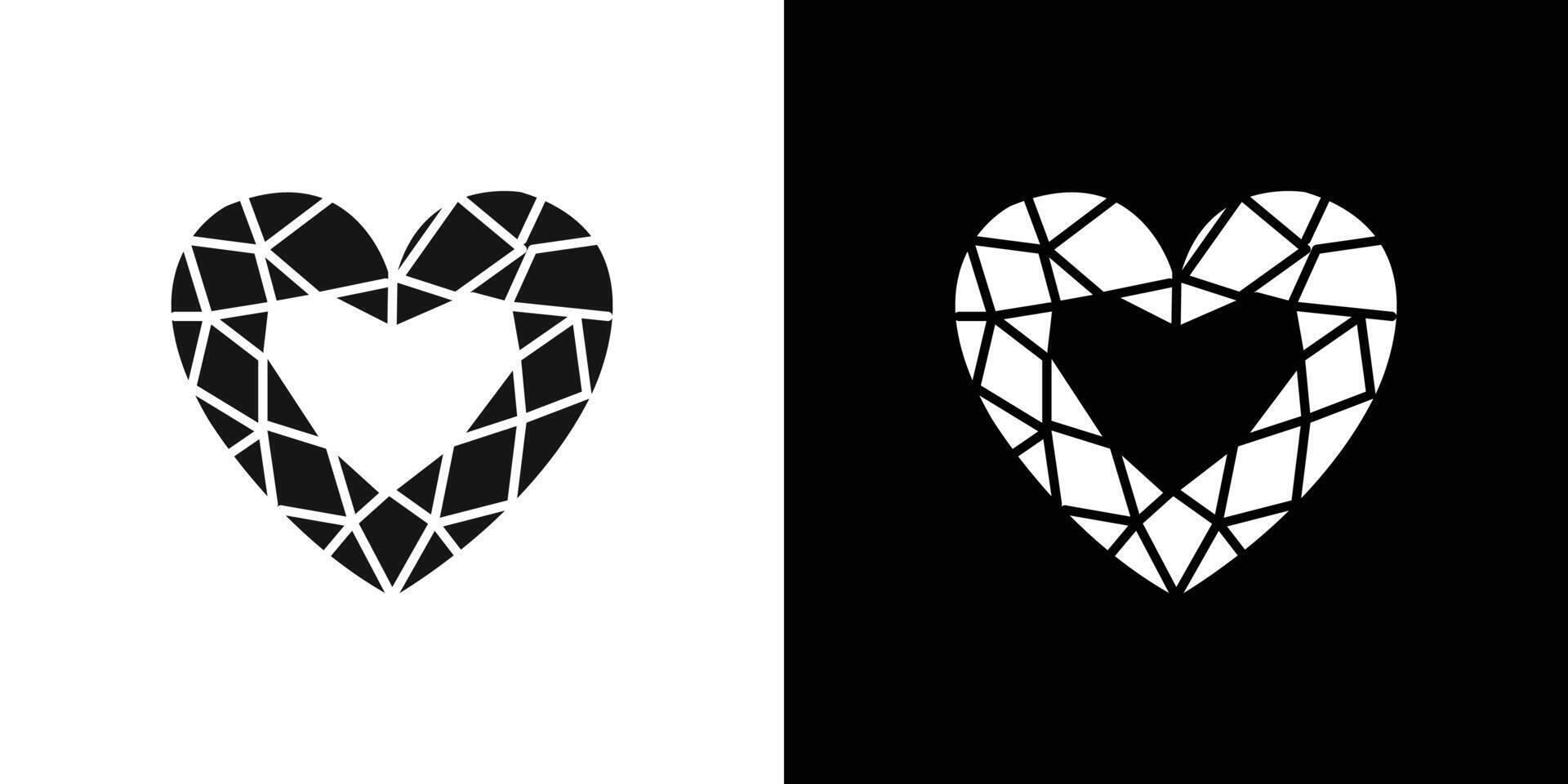 Heart shaped diamond icon Flat set outline vector