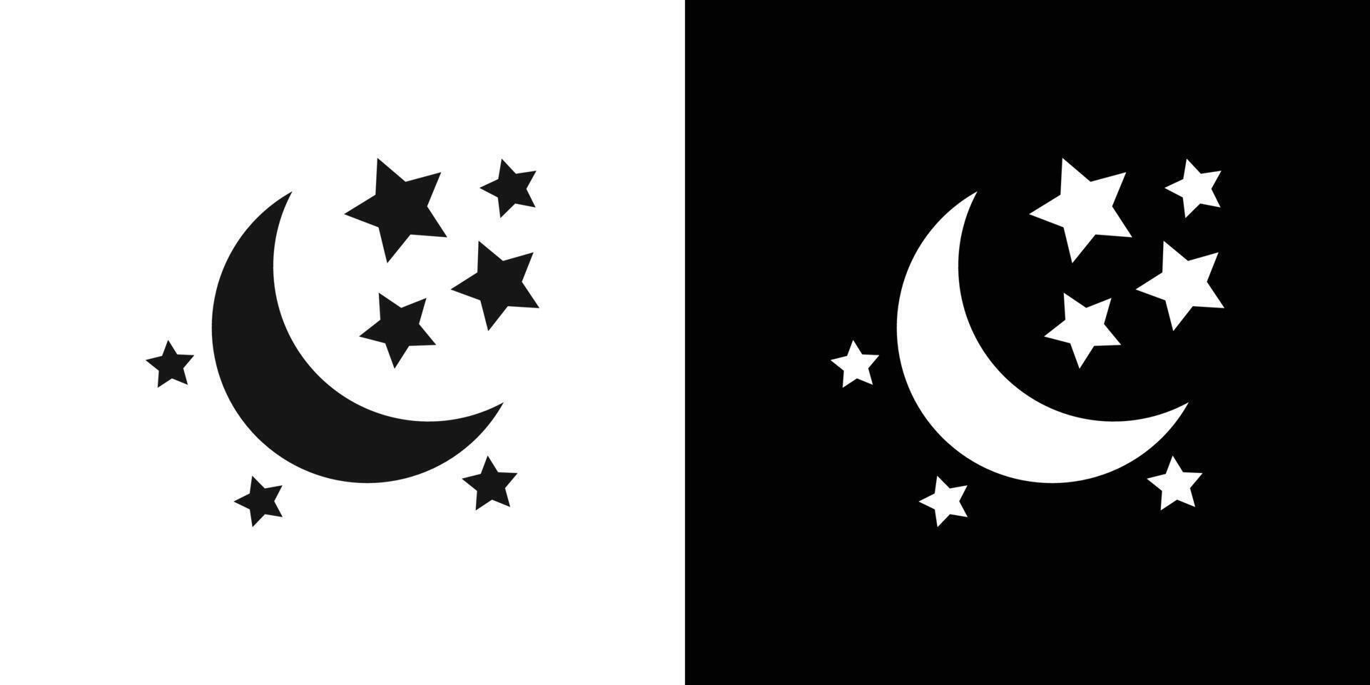Moon and stars icon flat line symbol set. vector