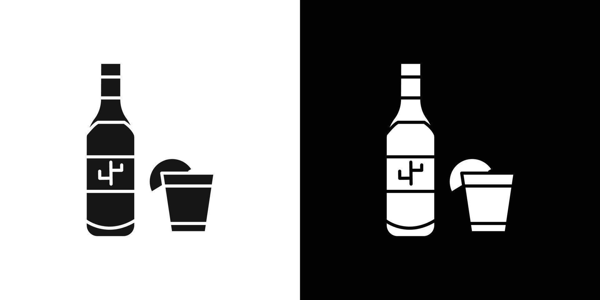 Tequila bottle and glass icon Flat set outline vector