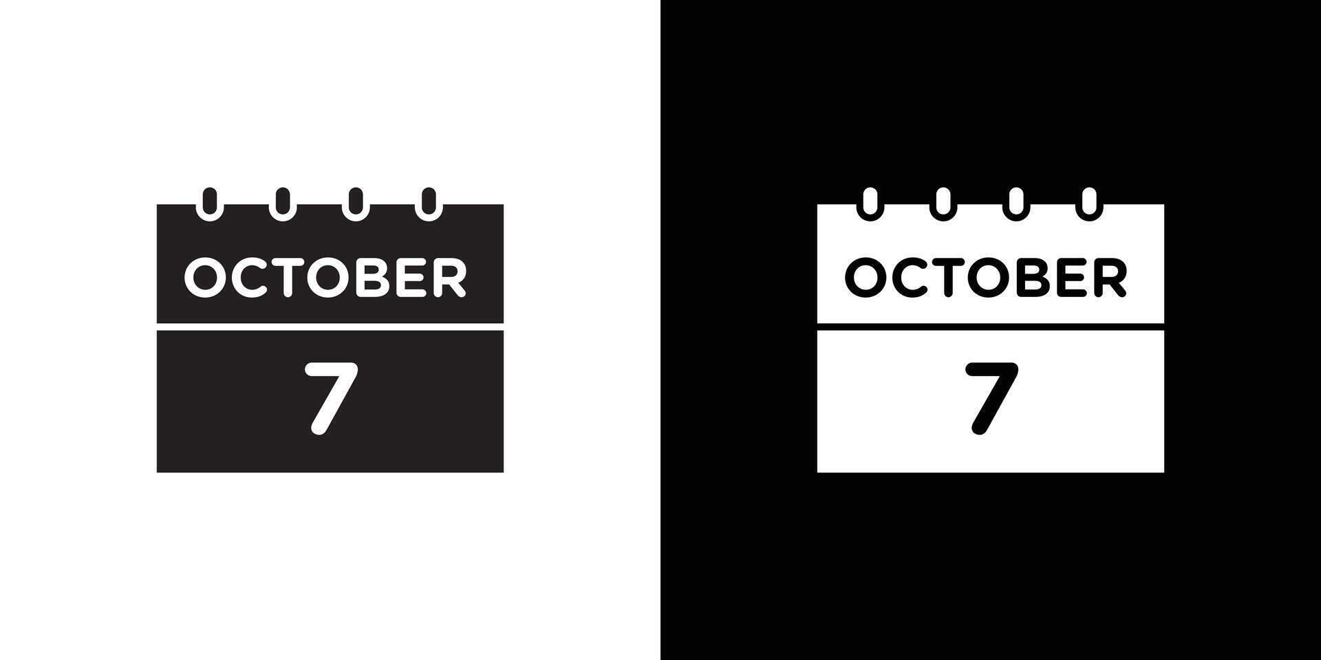 7 october date icon Black line art logo set vector
