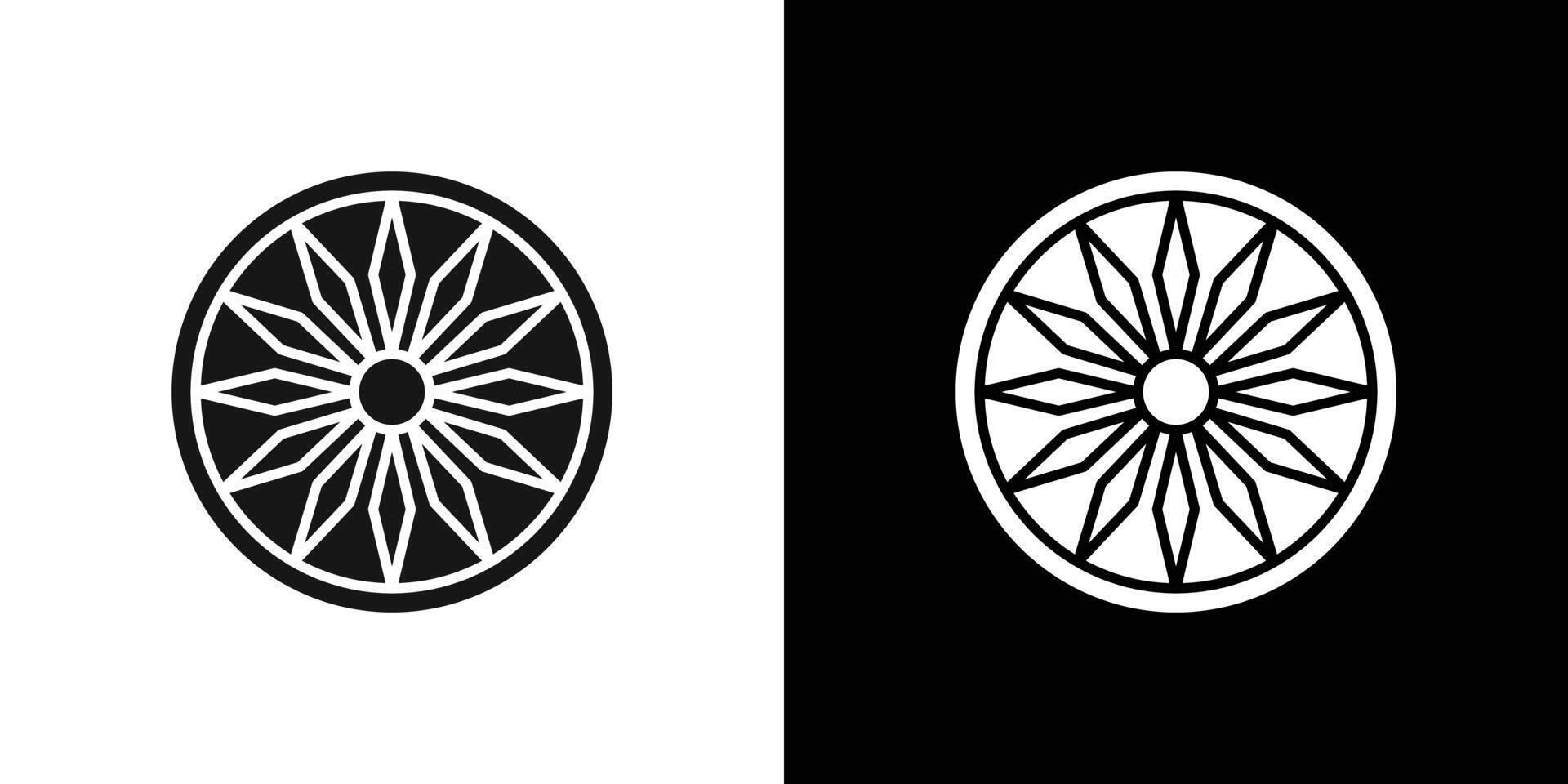 Ashoka Wheel icon Black line art logo set vector