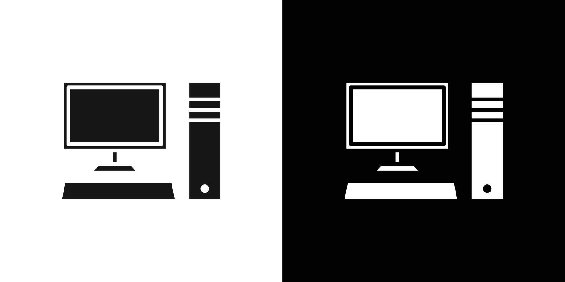 Desktop computer icon Black line art logo set vector