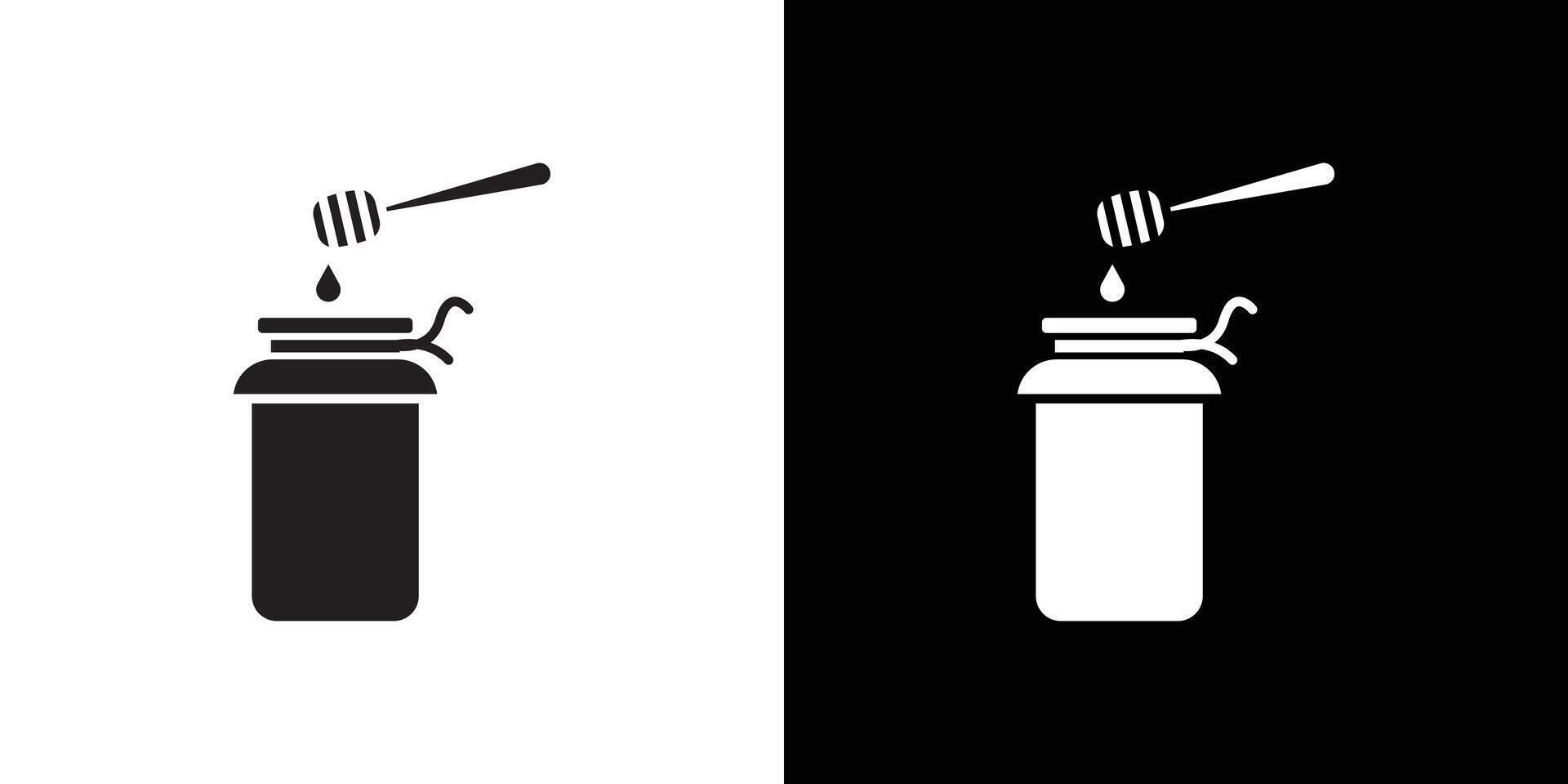 Honey jar with dipper icon Black line art logo set vector