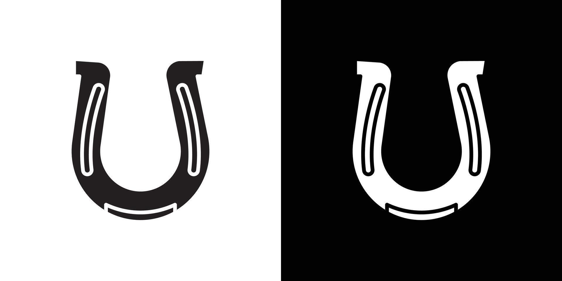 Horseshoe icon Black line art logo set vector