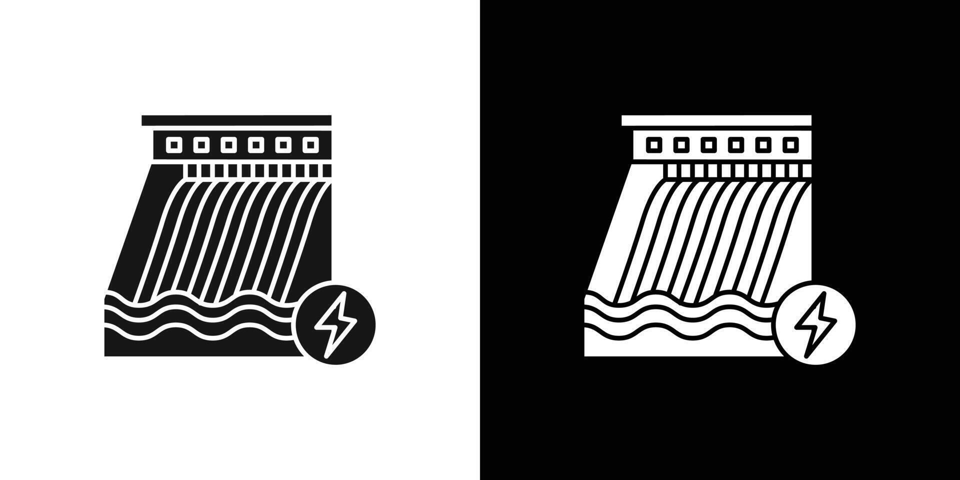 Hydroelectric dam icon Black line art logo set vector