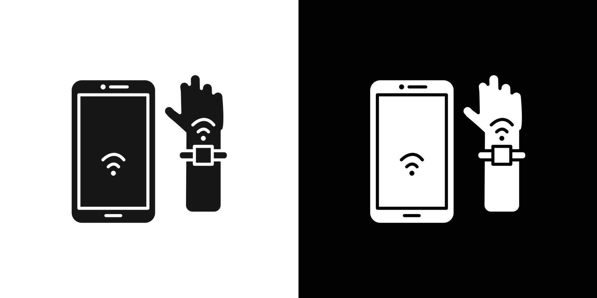 NFC bracelet connected icon Black line art logo set vector