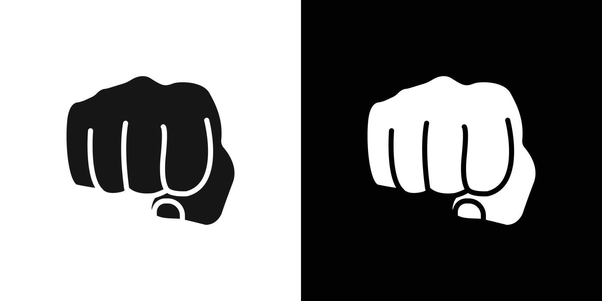punch fist hand icon Black line art logo set vector