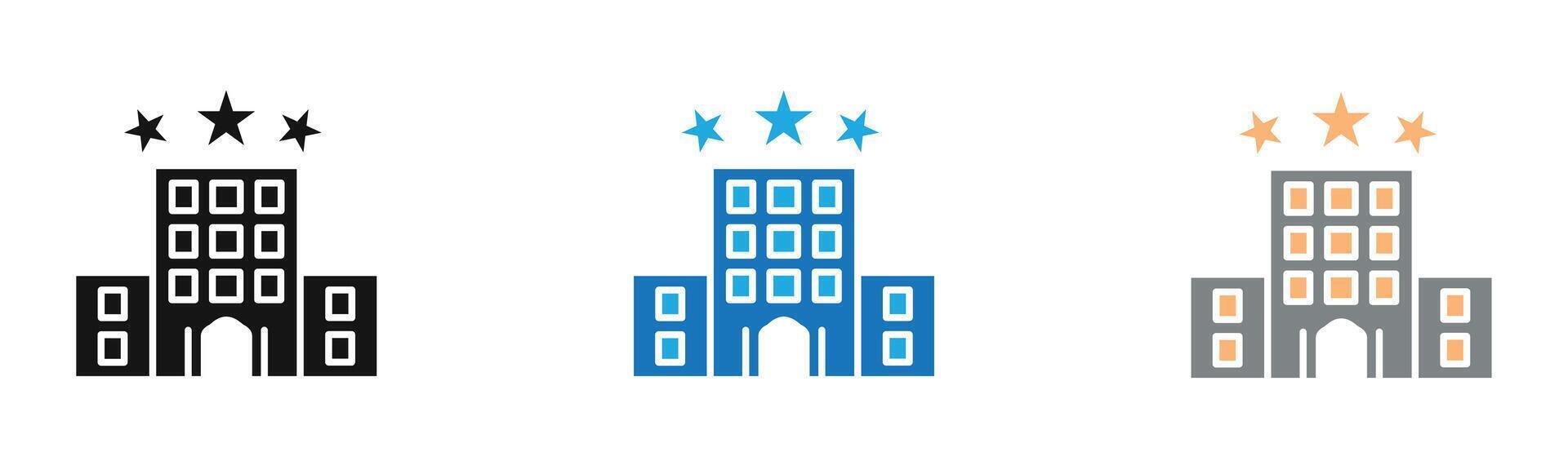 3 star Hotel icon outline collection or set in black and white vector