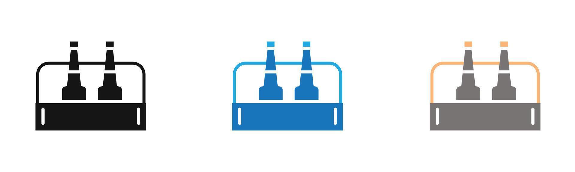 beer bottles in basket icon outline collection or set in black and white vector