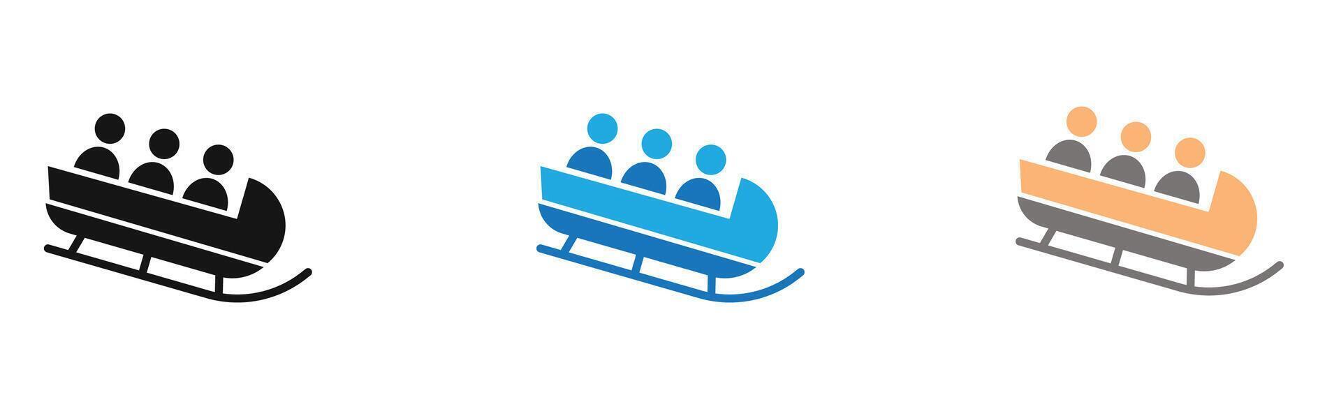 Bobsleigh icon outline collection or set in black and white vector
