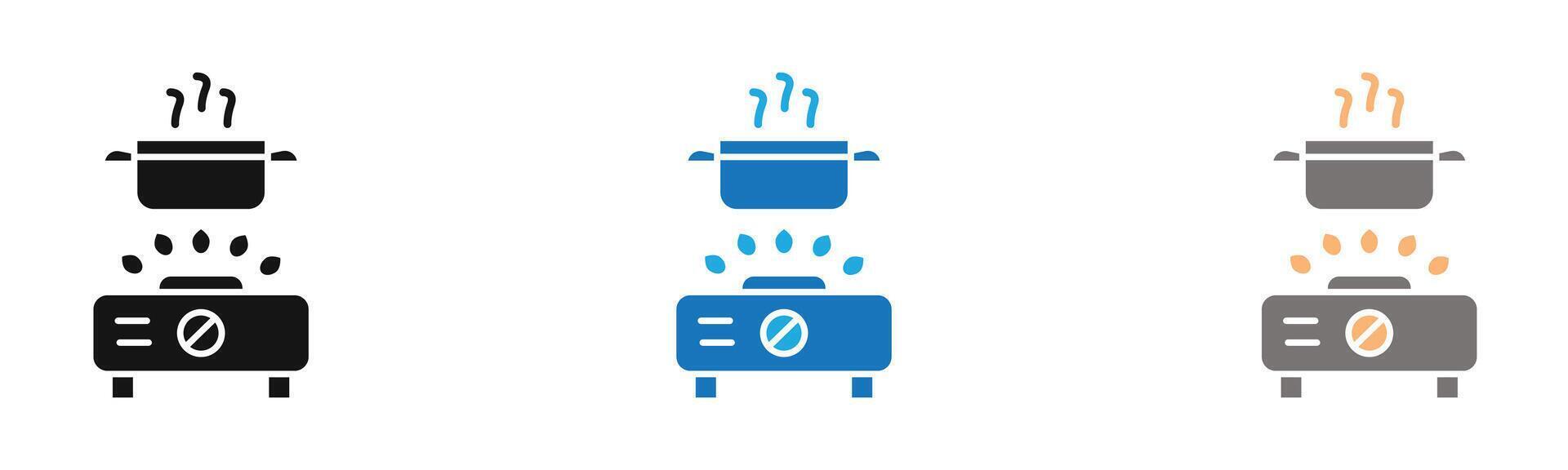 Burner Gas Stove icon outline collection or set in black and white vector
