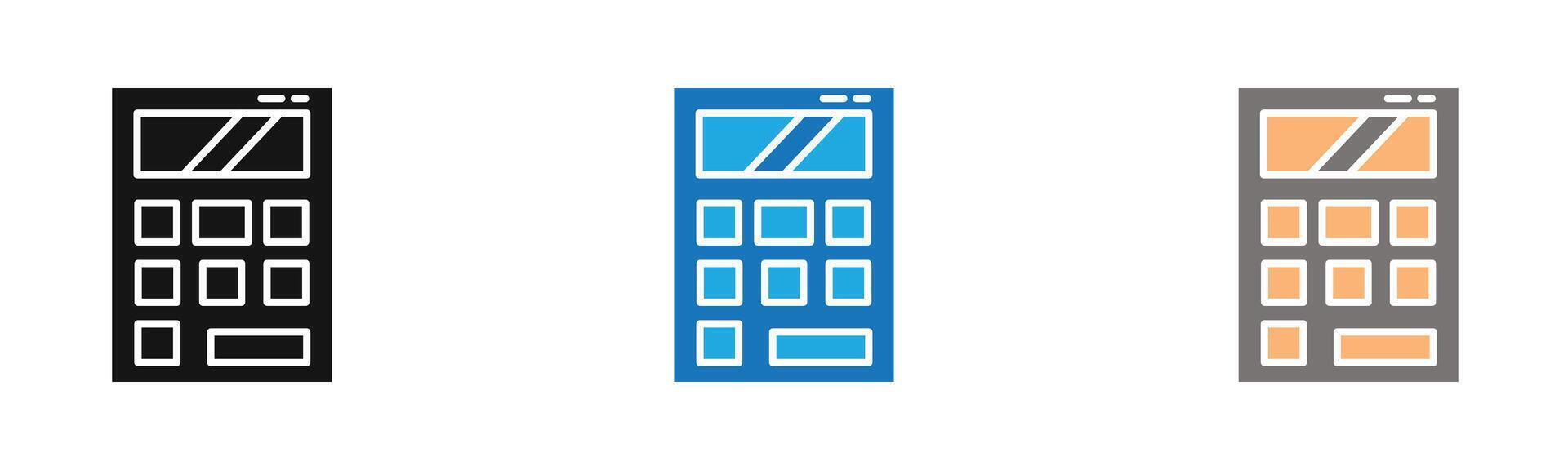 Calculator icon outline collection or set in black and white vector