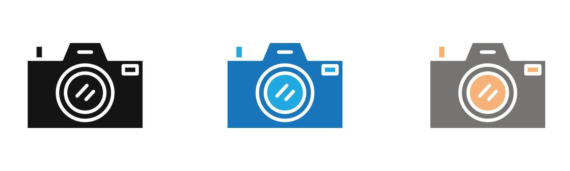 Camera icon outline collection or set in black and white vector