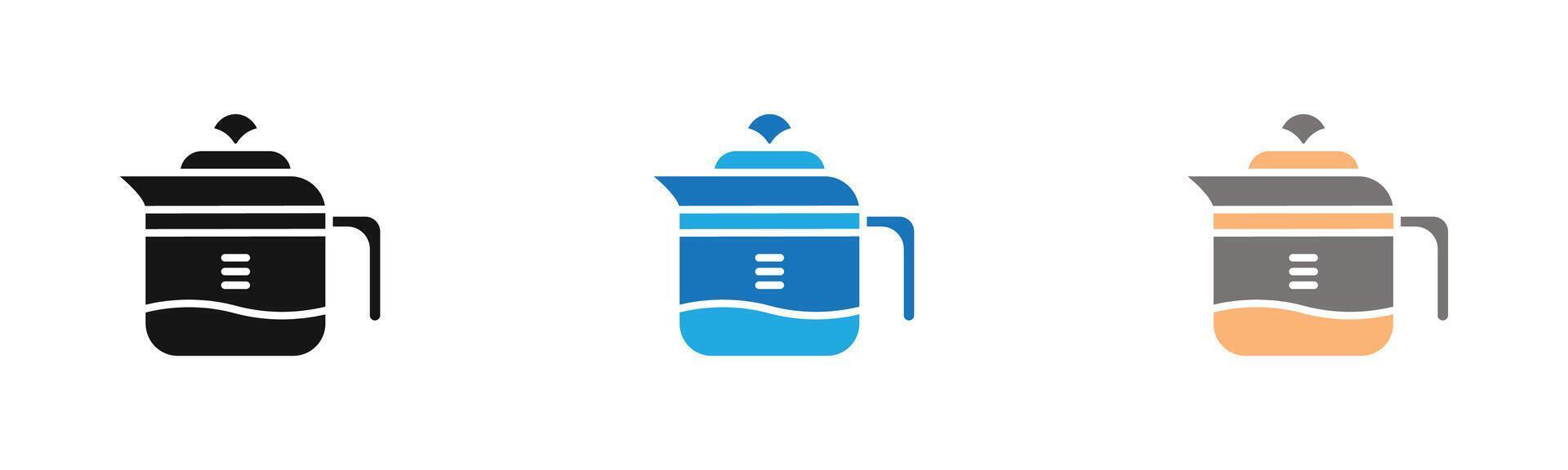 coffee pot icon outline collection or set in black and white vector